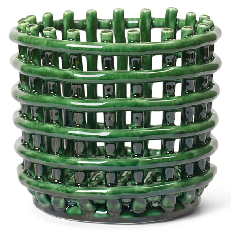 Alternativ bild 0 för Ferm Living - Ceramic Basket - Korg - Small - Emerald Green - Ø16 x H14,5 cm