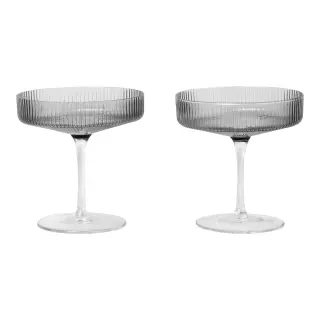 Produktfoto för ferm LIVING - Ripple Champagne Saucers Set of 2 Smoked Grey ferm LIVING