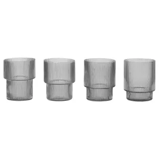 Produktfoto för Ferm Living - Ripple Glass (Set of 4) - Glas - Smoked Grey - H9 x Ø7 cm