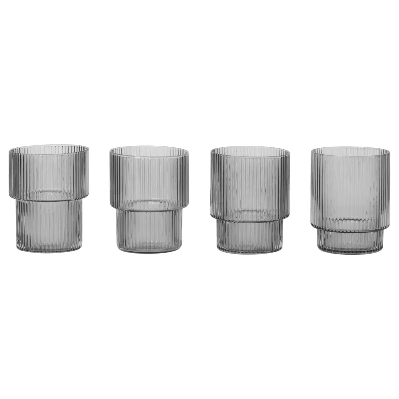 Alternativ bild 0 för Ferm Living - Ripple Glass (Set of 4) - Glas - Smoked Grey - H9 x Ø7 cm