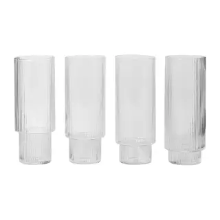 Produktfoto för ferm LIVING - Ripple Long Drink Glasses Set of 4 Clear ferm LIVING