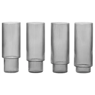 Produktfoto för ferm LIVING - Ripple Long Drink Glasses Set of 4 Smoked Grey ferm LIVING