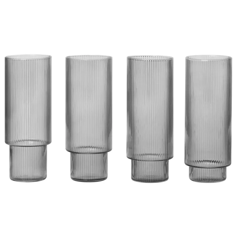 Alternativ bild 0 för ferm LIVING - Ripple Long Drink Glasses Set of 4 Smoked Grey ferm LIVING