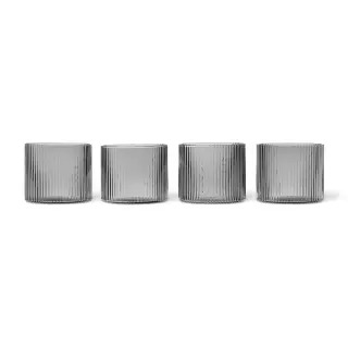 Produktfoto för ferm LIVING - Ripple Low Glasses Set of 4 Smoked Grey ferm LIVING