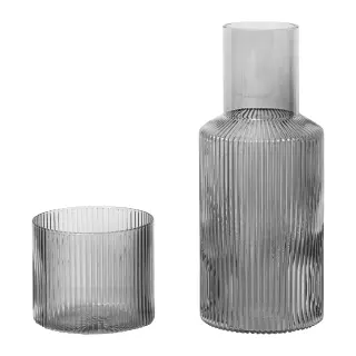 Produktfoto för ferm LIVING - Ripple Small Carafe Set Smoked Grey ferm LIVING
