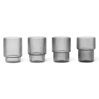 Produktfoto för ferm LIVING - Ripple Small Glasses Set of 4 Smoked Grey ferm LIVING
