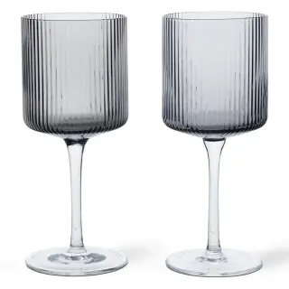 Produktfoto för ferm LIVING - Ripple Vit Wine Glasses Set of 2 Smoked Grå