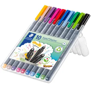 Produktfoto för Fineliner Staedtler Triplus 0,3 mm med 10 ass. färger i etui