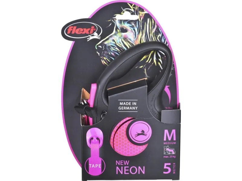 Alternativ bild 0 för Flexi New Neon Medium 5 m band/25 kg (Rosa)