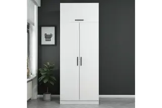 Produktfoto för FUNZI LIVING 2219 garderob, w. 3 d&ouml;rrar, 1 hylla, 2 h&auml;ngst&auml;nger, 1 fack - vit melamin