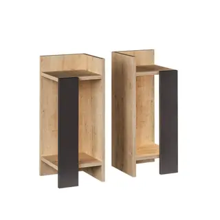 Produktfoto för FUNZI LIVING Elos s&auml;ngbord, h&ouml;ger och v&auml;nster, w. 2 hyllplan - ek och antracitgr&aring; melamin (15x27) (set med 2)