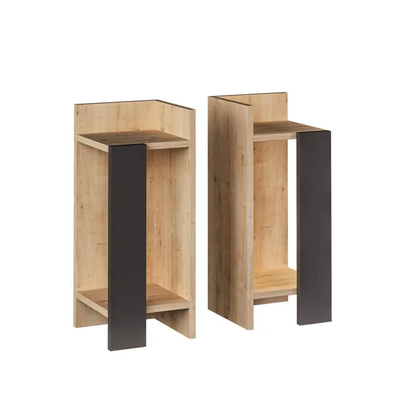 Bild 1 för FUNZI LIVING Elos s&auml;ngbord, h&ouml;ger och v&auml;nster, w. 2 hyllplan - ek och antracitgr&aring; melamin (15x27) (set med 2)