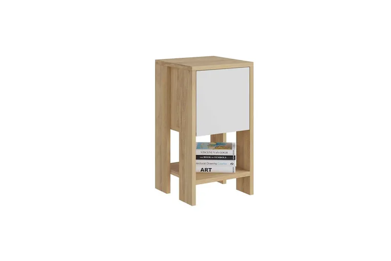 Bild 1 för FUNZI LIVING Ema s&auml;ngbord, med 1 d&ouml;rr och 1 hylla - safir ek och vit melamin (30x30)