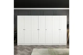 Produktfoto för FUNZI LIVING Mebran 4012 garderob, w. 7 d&ouml;rrar, 5 h&auml;ngst&auml;nger, 2 l&aring;dor, hyllor - vit melamin