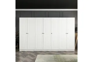 Produktfoto för FUNZI LIVING Mebran 4776 garderob, w. 7 d&ouml;rrar, 5 h&auml;ngst&auml;nger, 2 l&aring;dor, hyllor - vit melamin