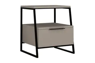 Produktfoto för FUNZI LIVING Pal s&auml;ngbord, m. 1 fack och 1 l&aring;da - l&auml;tt mockamelamin och svart metall (45x41)