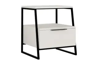 Produktfoto för FUNZI LIVING Pal s&auml;ngbord, m. 1 fack och 1 l&aring;da - vit melamin och svart metall (45x41)