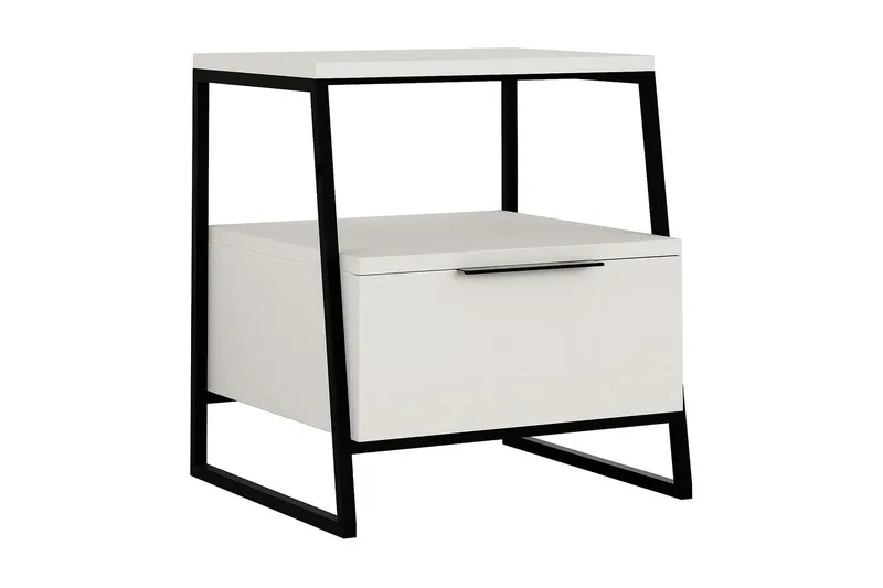 Bild 1 för FUNZI LIVING Pal s&auml;ngbord, m. 1 fack och 1 l&aring;da - vit melamin och svart metall (45x41)