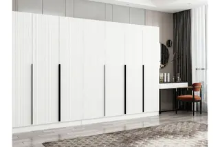 Produktfoto för FUNZI LIVING Plus 7789 garderob, w. 7 d&ouml;rrar, 2 h&auml;ngst&auml;nger, 4 l&aring;dor, hyllor - vit melamin