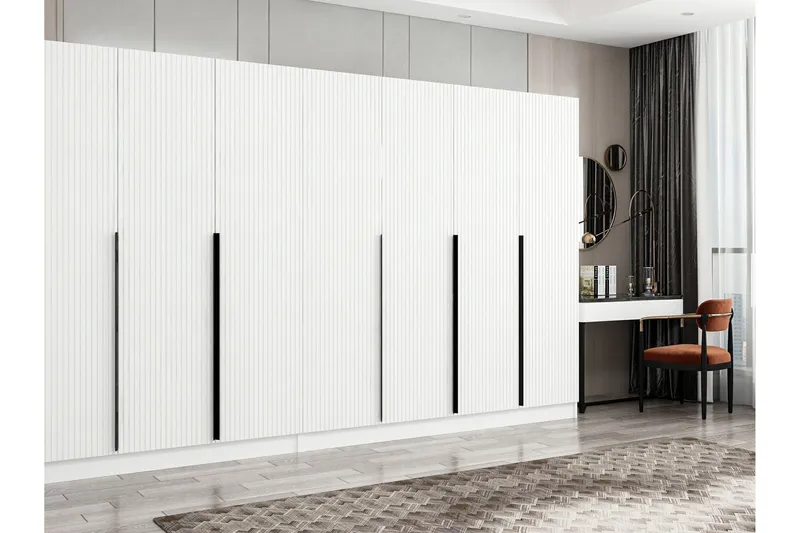 Bild 1 för FUNZI LIVING Plus 7789 garderob, w. 7 d&ouml;rrar, 2 h&auml;ngst&auml;nger, 4 l&aring;dor, hyllor - vit melamin