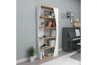 Produktfoto för FUNZI LIVING S&auml;lj bokhylla, m. 4 hyllor - vit och Atlantic Pine melamin