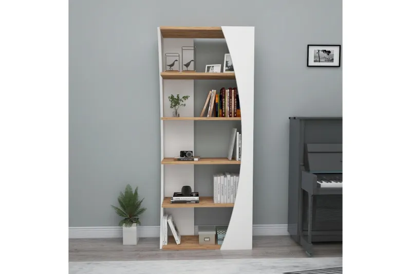 Bild 2 för FUNZI LIVING S&auml;lj bokhylla, m. 4 hyllor - vit och Atlantic Pine melamin