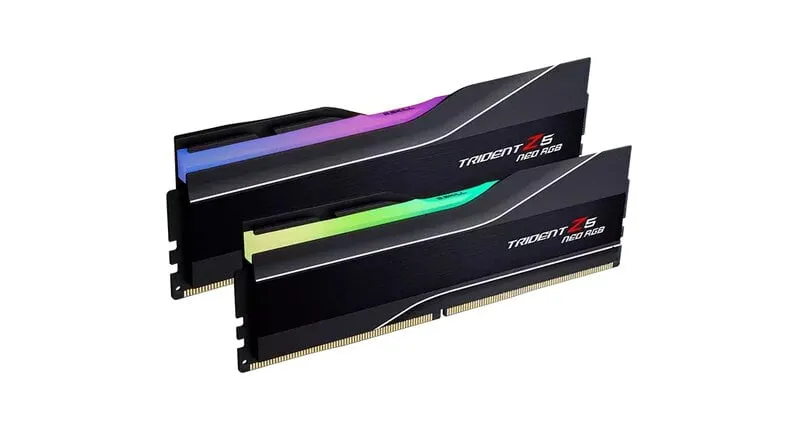 Alternativ bild 0 för G.Skill Trident Z5 Neo RGB - DDR5 - sats - 64 GB: 2 x 32 GB - DIMM 288-pin - 6000 MHz / PC5-48000 - CL30 - 1.4 V - ej buffrad - icke ECC - mattsvart