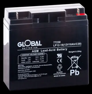 Produktfoto för Global 12V EG18-12HR AGM Batteri 18Ah 182 x 77 x 168 mm