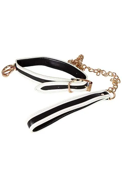 Bild 1 för Glow-in-the-Dark Halsband med Koppel - Vit/Svart/Guld