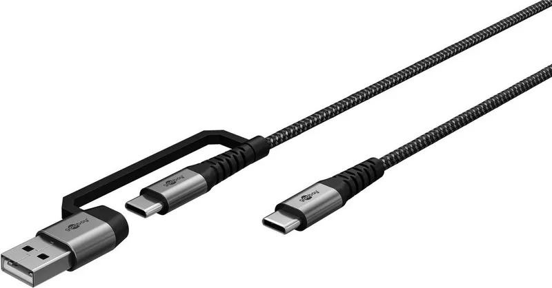 Alternativ bild 0 för Goobay 2-i-1 USB-C till USB-C/USB-A-kabel, 2m - Space Grey/Silver