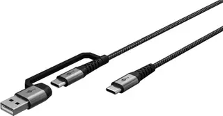 Produktfoto för Goobay 2-i-1 USB-C till USB-C/USB-A-kabel, 3m - Space Grey/Silver