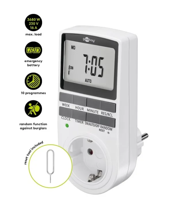 Alternativ bild 0 för Goobay Digital Timer, 16A - Vit