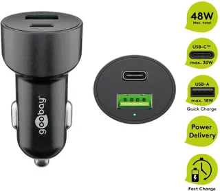Produktfoto för Goobay Dual USB bilsnabbladdare USB-C PD, 48W