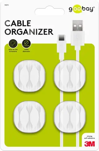 Produktfoto för Goobay Kabelorganiserare, 3 platser, 4 st - Vit