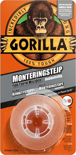 Produktfoto för Gorilla Kristallklar monteringstejp 25 mm. - 1,5 meter