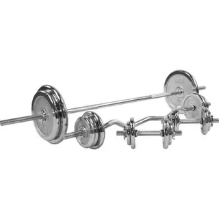 Produktfoto för Gorilla Sports Skivstång CurlstångHantlar CHROME - 108kg