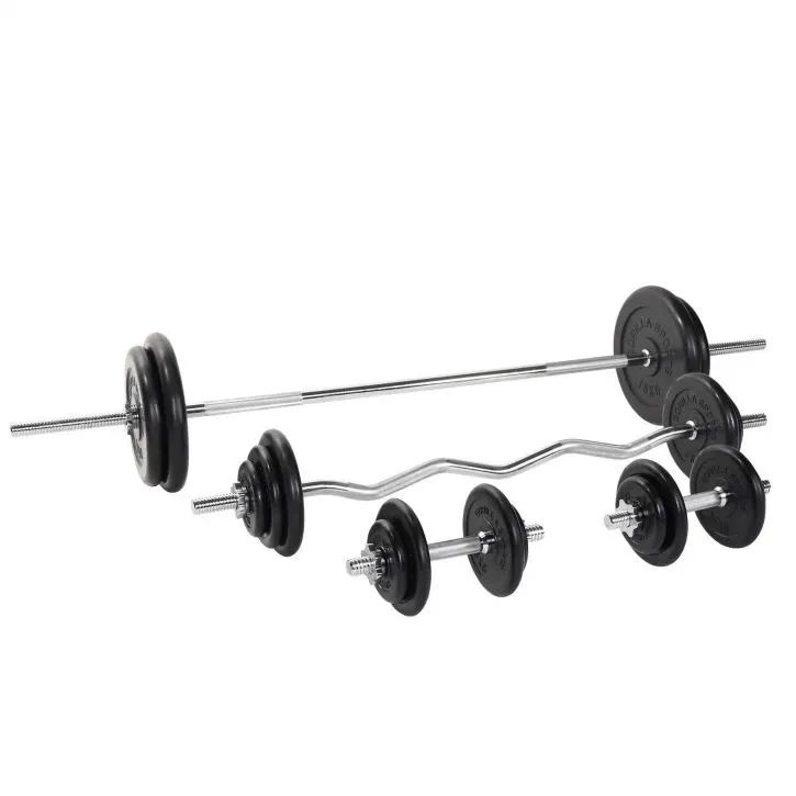 Bild 1 för Gorilla Sports Skivstång CurlstångHantlar GUMMI - 108kg