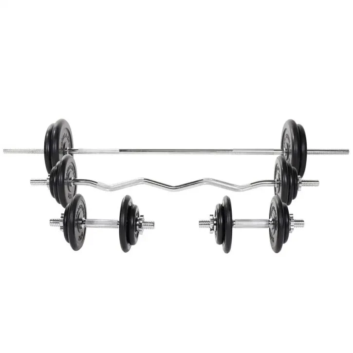 Bild 2 för Gorilla Sports Skivstång CurlstångHantlar GUMMI - 108kg