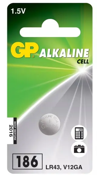 Produktfoto för GP Batteries Alkaline Cell 186, Single-use battery, Alkalisk, 1,5 V, 1 styck, Rostfritt stål, 4,2 mm