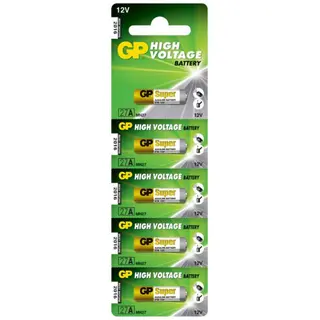 Produktfoto för GP Batteries High Voltage 27A, Engångsbatteri, Alkalisk, 12 V, 5 styck, 20 mAh, Guld, Grön, Vit