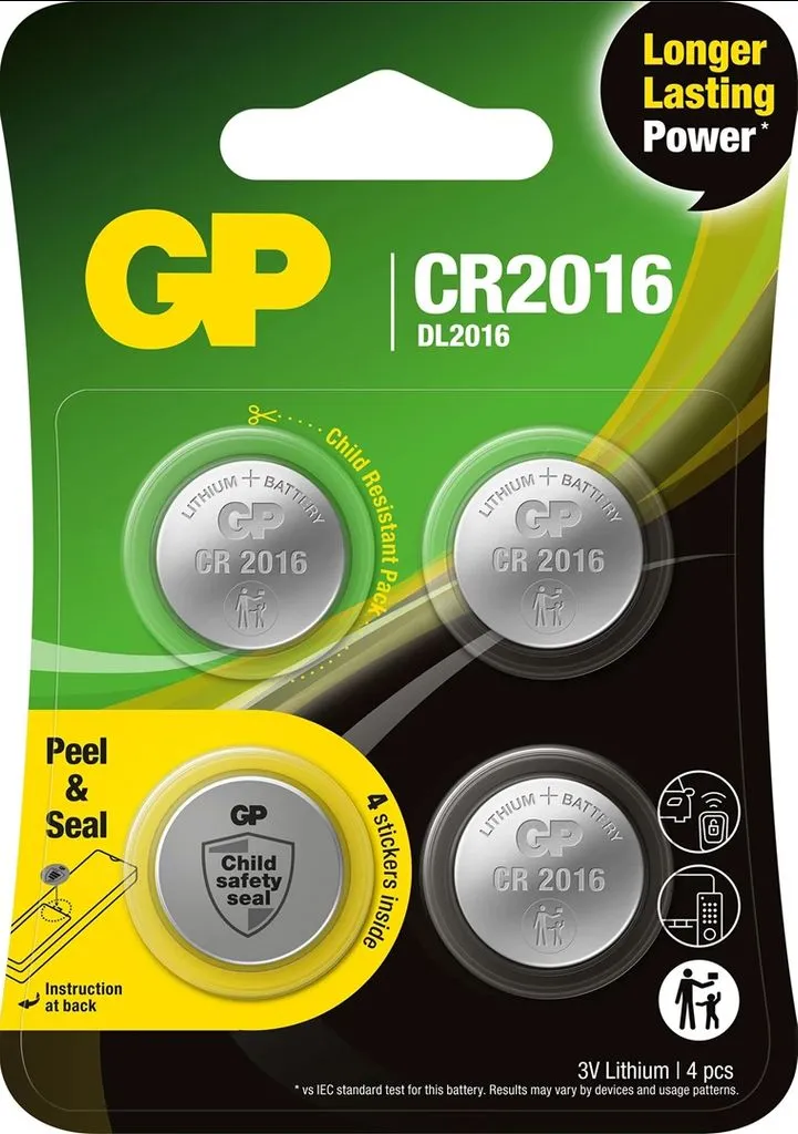 Alternativ bild 0 för GP Batteries knappcell Litium CR2016 4-pack