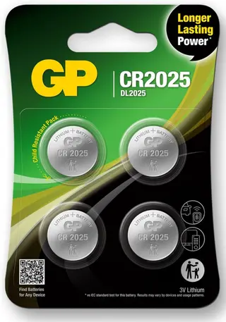 Produktfoto för GP Batteries knappcell Litium CR2025 4-pack