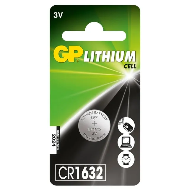 Alternativ bild 0 för GP Batteries Lithium Cell CR1632, Engångsbatteri, CR1632, Litium, 3 V, 1 styck, 140 mAh