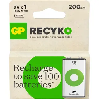 Produktfoto för GP Batteries Recyko B2552, 200 mAh, Nikkel-Metalhydrid (NiMH), 8,4 V, Grøn, Sølv, 1 stk