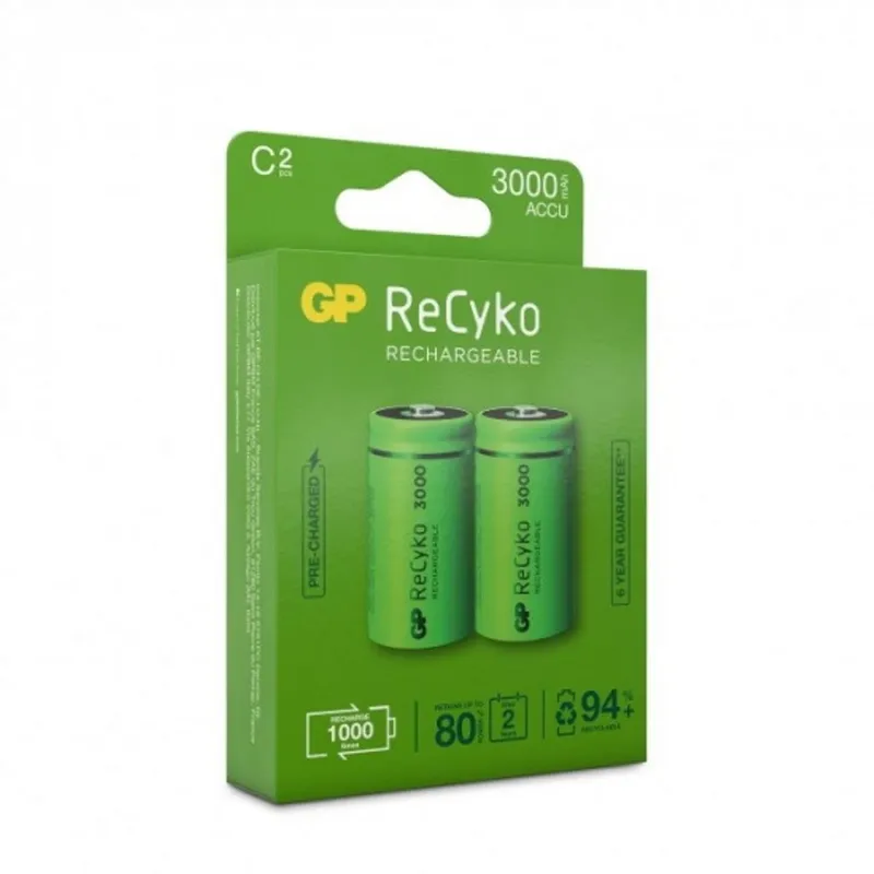 Alternativ bild 0 för GP Batteries ReCyko, Laddningsbart batteri, C, Nickel-metallhydrid (NiMH), 1,2 V, 2 styck, 3000 mAh