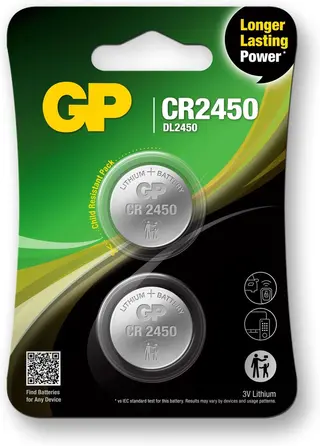 Produktfoto för GP knappcell Lithium CR2450 2-pack