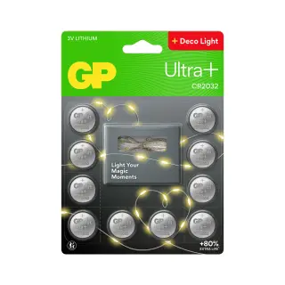 Produktfoto för GP Lithium knappcell CR2032 10-pack + Ljusslinga 2m