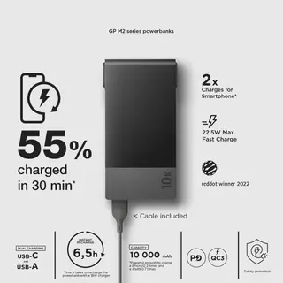 Produktfoto för GP Powerbank M2 10000 mAh 22,5W PD - Black