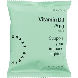 Produktfoto för Great Earth Vegansk Vitamin D3 75 μg Refill 60 kapslar