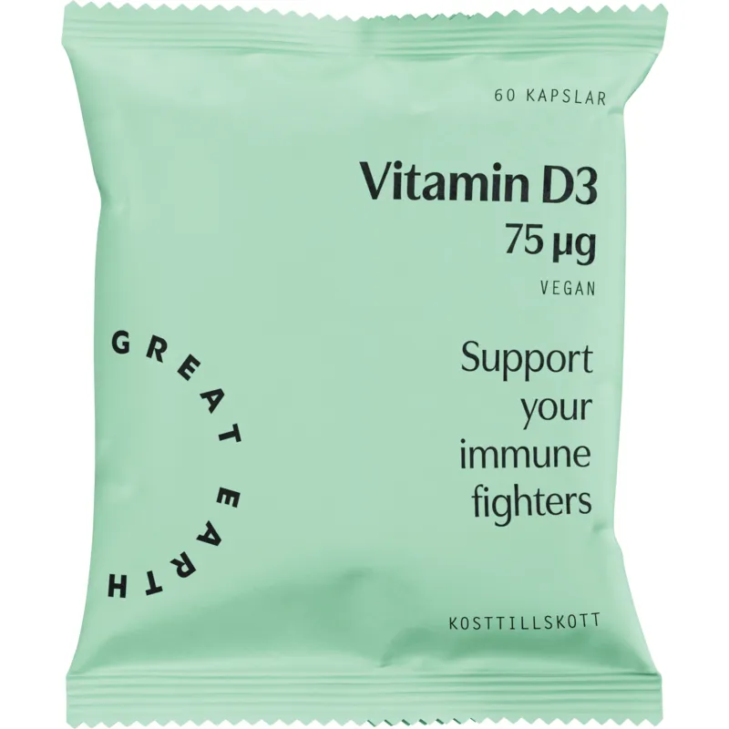 Bild 1 för Great Earth Vegansk Vitamin D3 75 μg Refill 60 kapslar